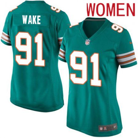 Women Miami Dolphins #91 Cameron Wake Nike Green Alternate Game NFL Jersey->women nfl jersey->Women Jersey